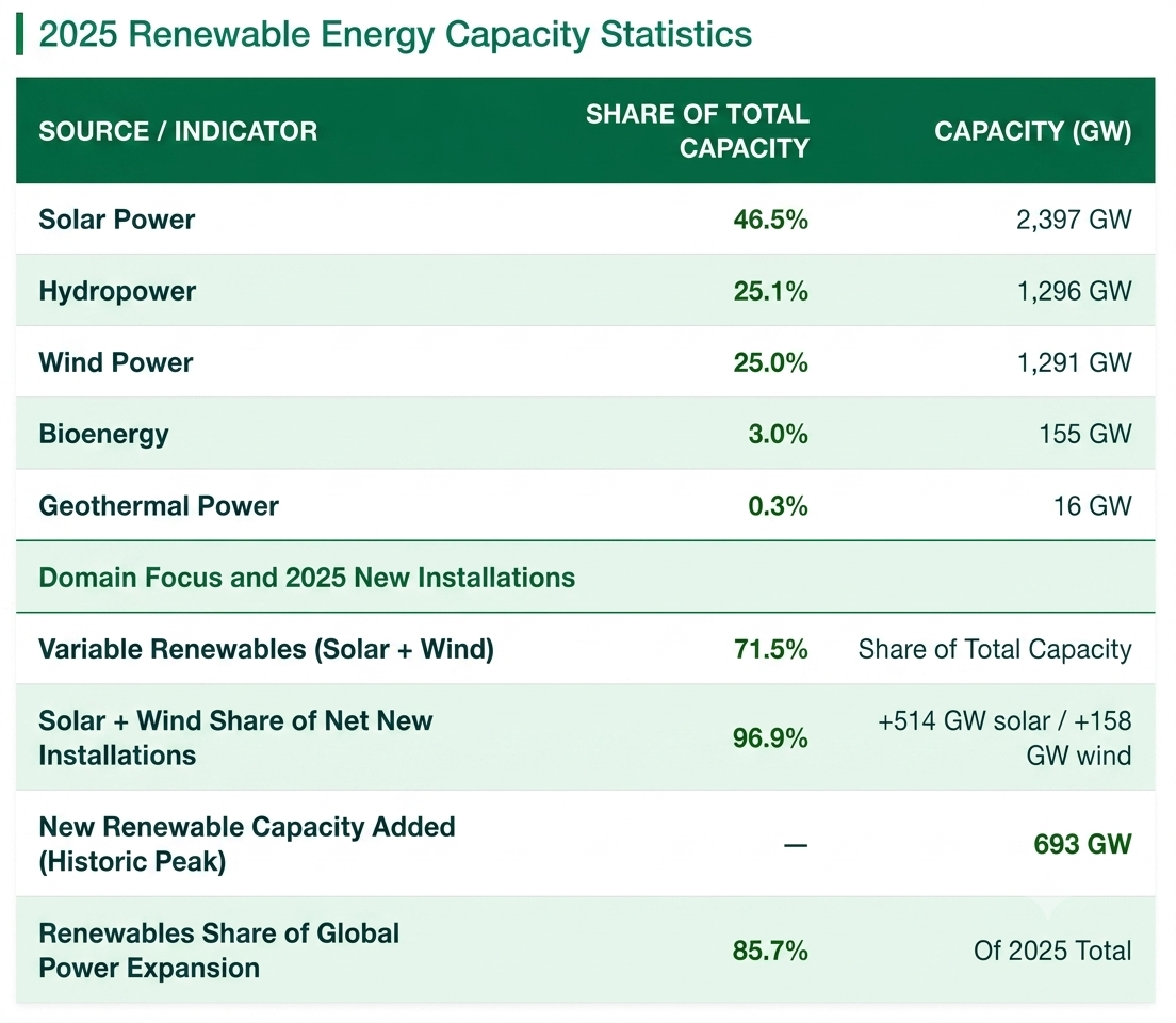 Renewable capacity reached a record level in 2025